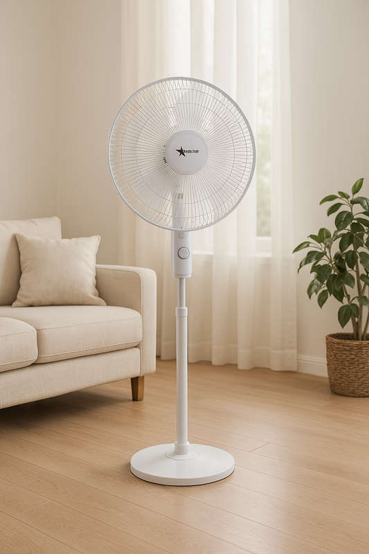 16" Rechargeable Oscillating White Floor Fan (Solar)