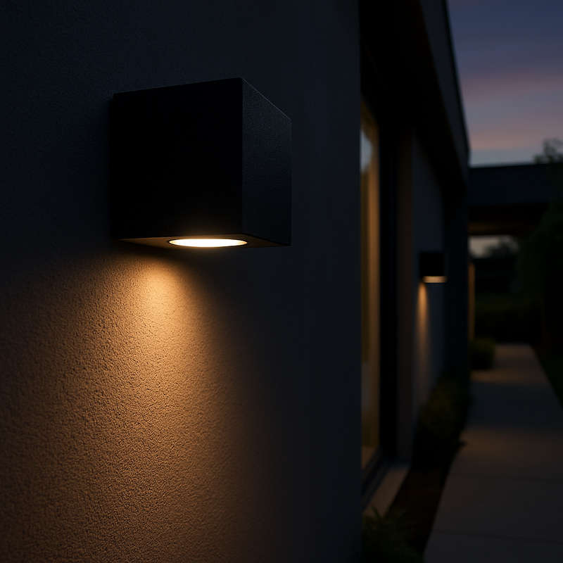 Matt Black Outdoor Wall Light IP44 Square Design
