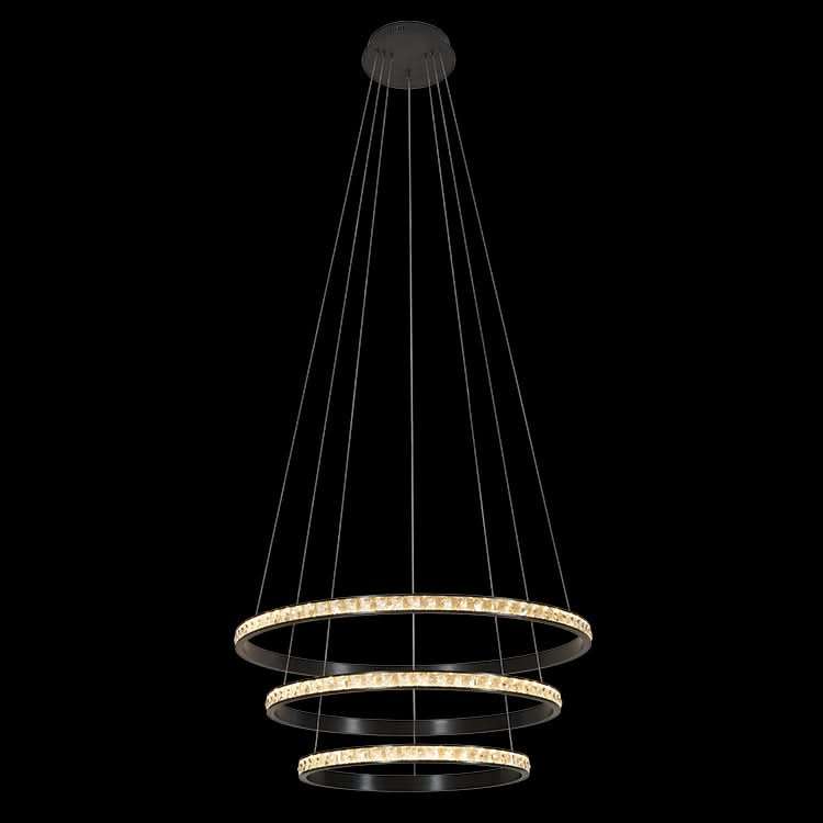 Black LED Pendant Light Crystal Rings