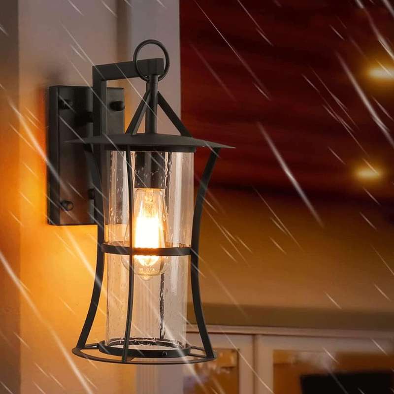 Decorative Iron and Clear Speckled Glass Wall Light