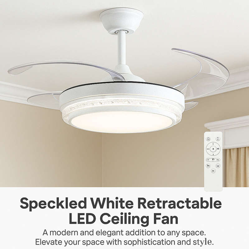Speckled White Retractable LED Ceiling Fan