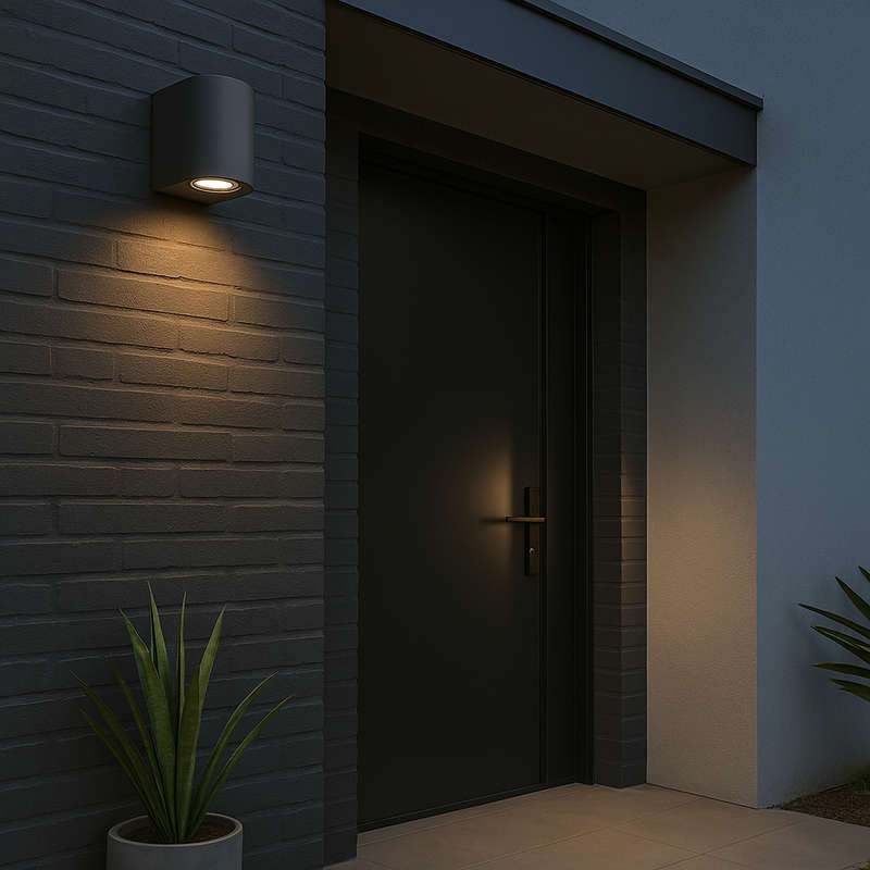 Round Dark Grey Outdoor Wall Light IP54 LED Compatible