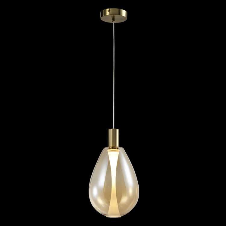 Amber Glass Gold Finish LED Pendant Light