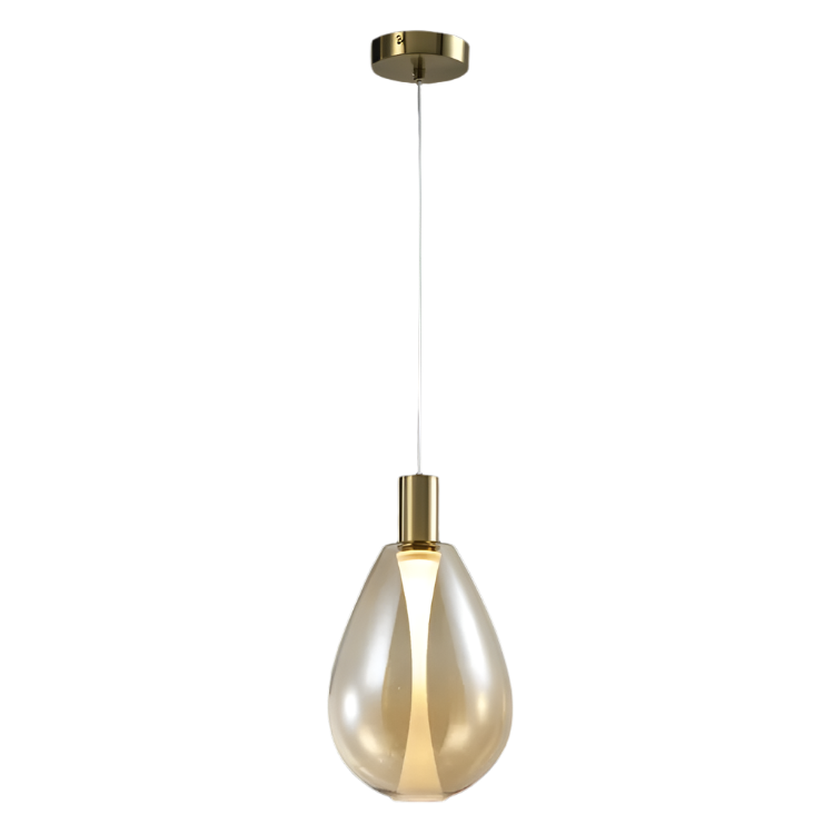 Amber Glass Gold Finish LED Pendant Light