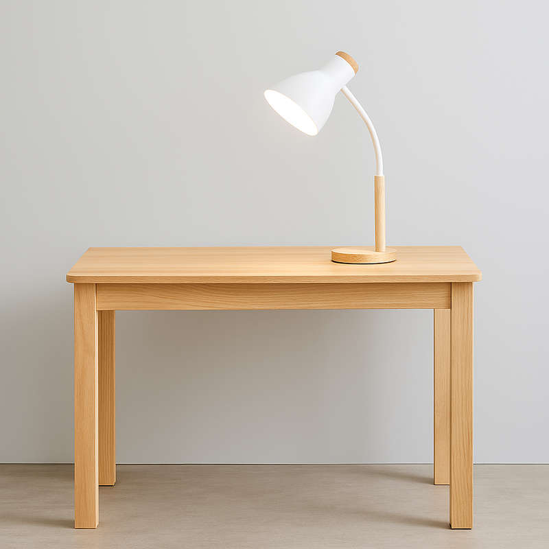 White Table Lamp - Flexi Arm, Metal & Wood