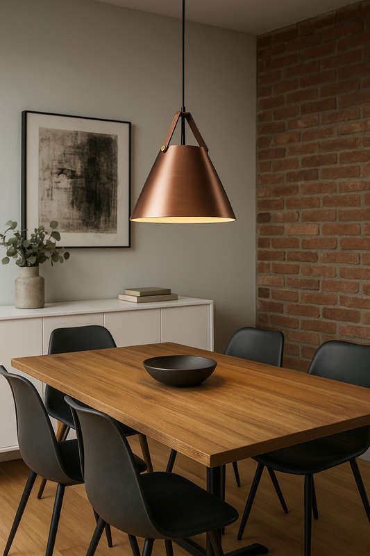 Large Copper Leather & Iron Pendant Light