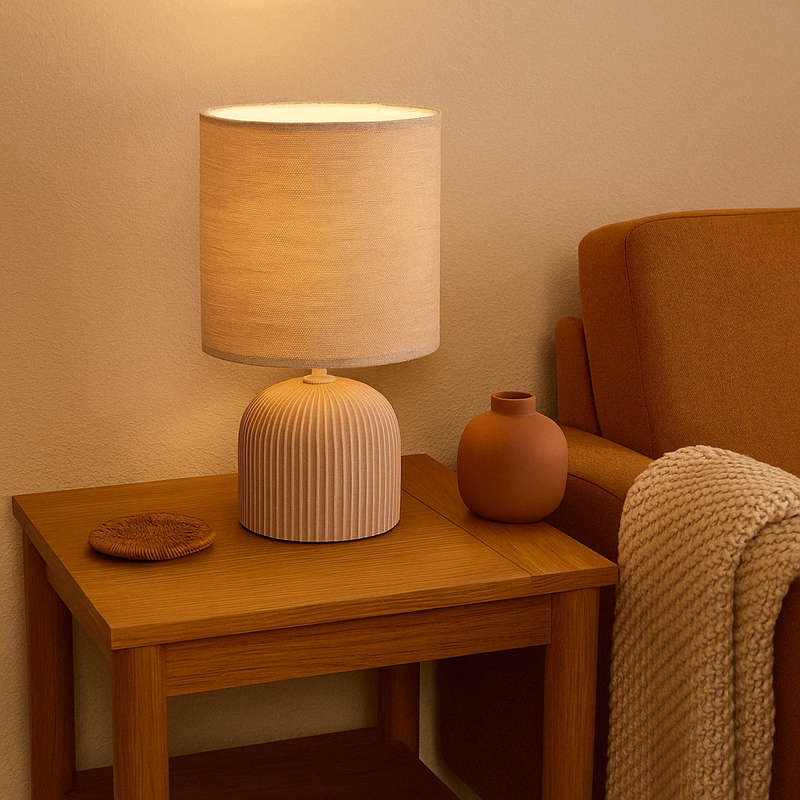 Brown Ribbed Ceramic Table Lamp