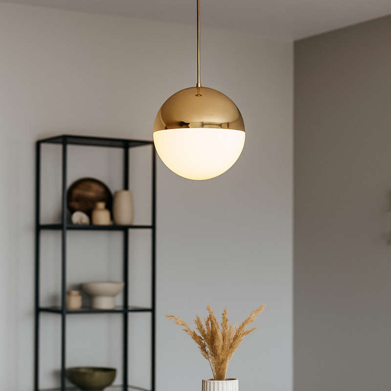 Fifty50 Gold & Opal Glass Pendant Light