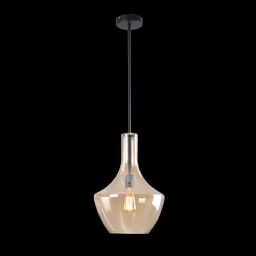 Amber Glass Pendant Light Black Finish