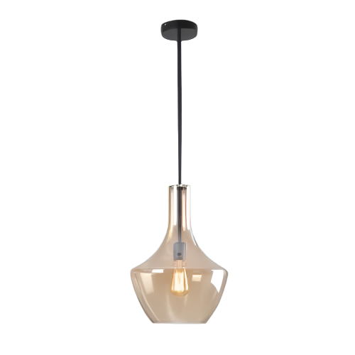 Amber Glass Pendant Light Black Finish