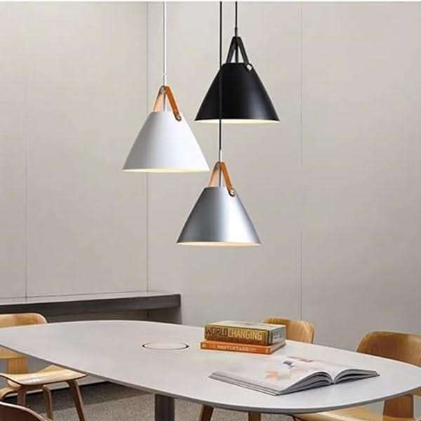 White leather & Iron Pendant Light Ayelen