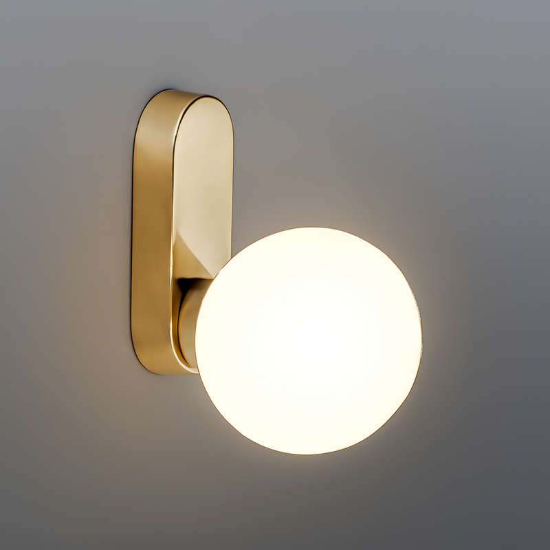 Spazio Gold LED Wall Light Opal Glass IP44