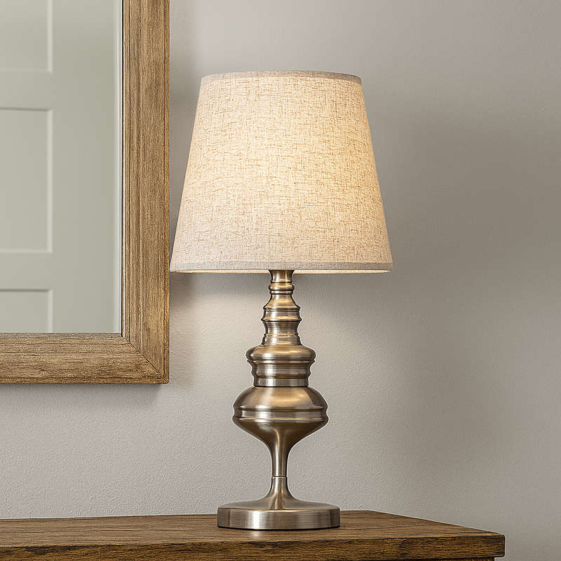 Satin Metal Desk Lamp - Hessian Shade