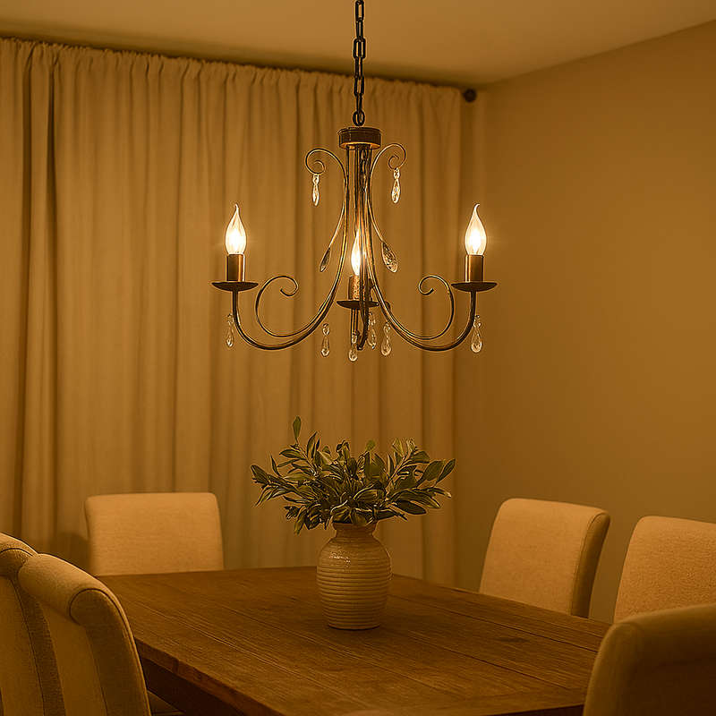 Black Metal Chandelier - Acrylic Crystals
