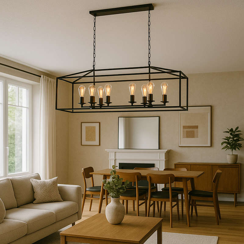Delport 8 Light Rectangular Ranch Iron Pendant