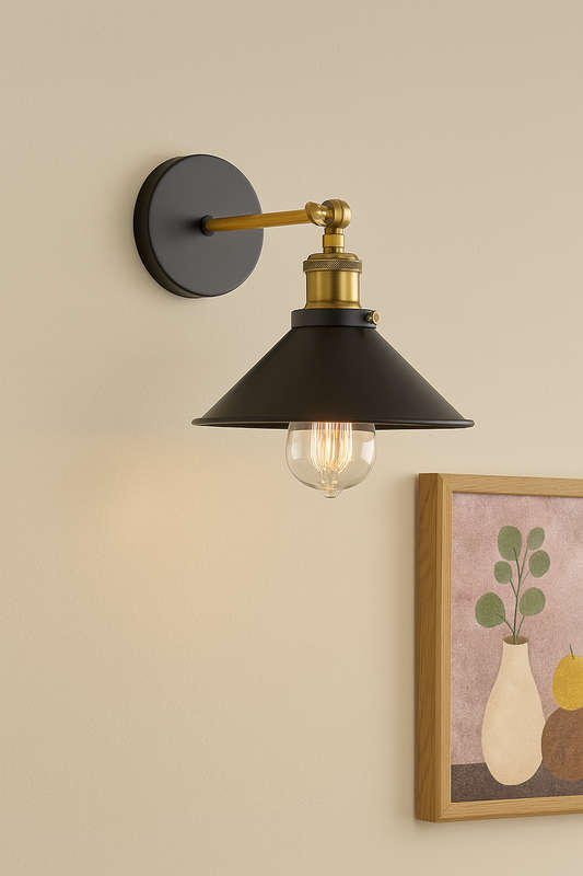 Rustic Black & Antique Brass Indoor Wall Light