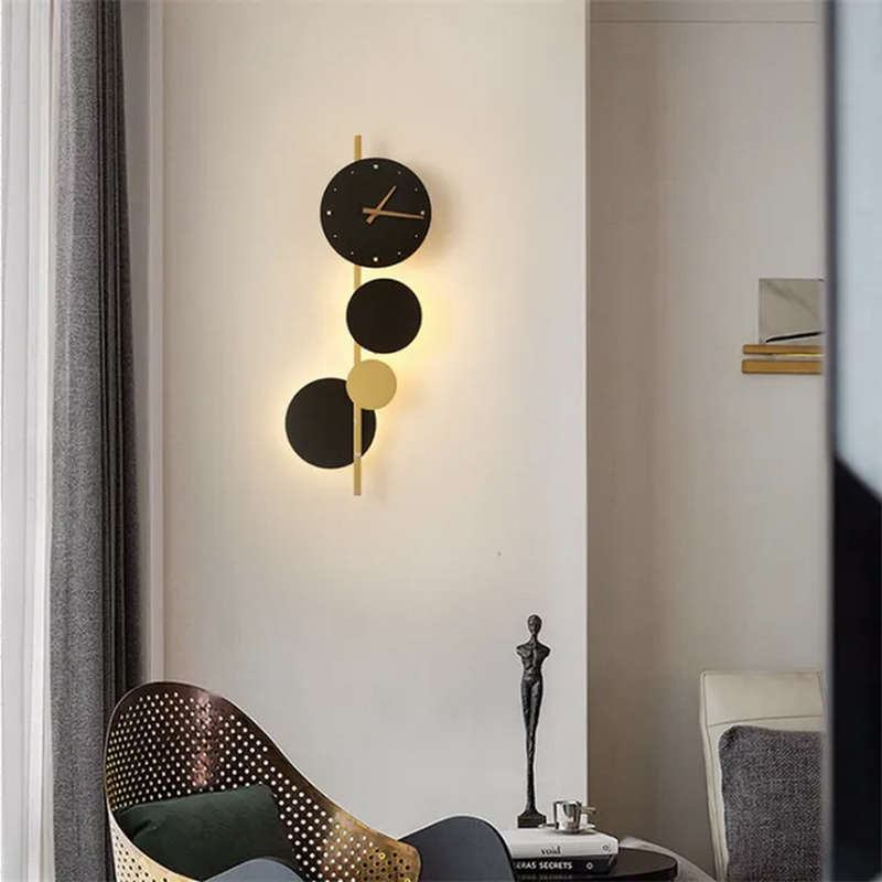 Black & Gold Wall Light with Clock