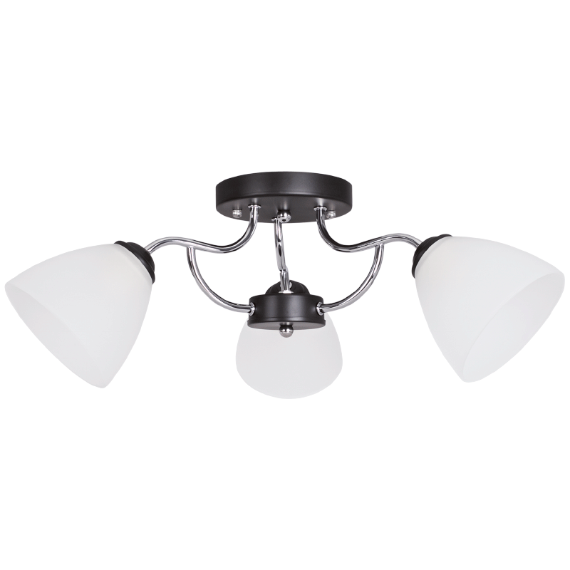 Polished Chrome and Black Chandelier Frosted Glass Modern Design