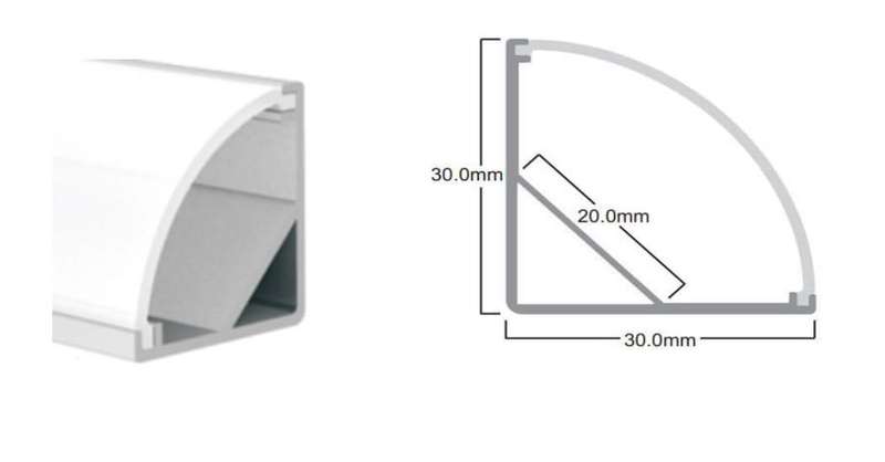 LED Extrusion - A8 Corner Profile Complete (3m)