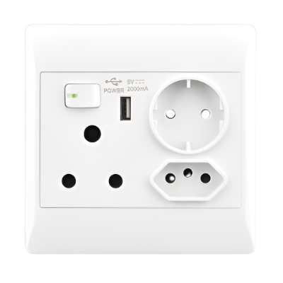 EPL White Socket - 16 Amp Socket + New RSA Socket + USB + Schuko