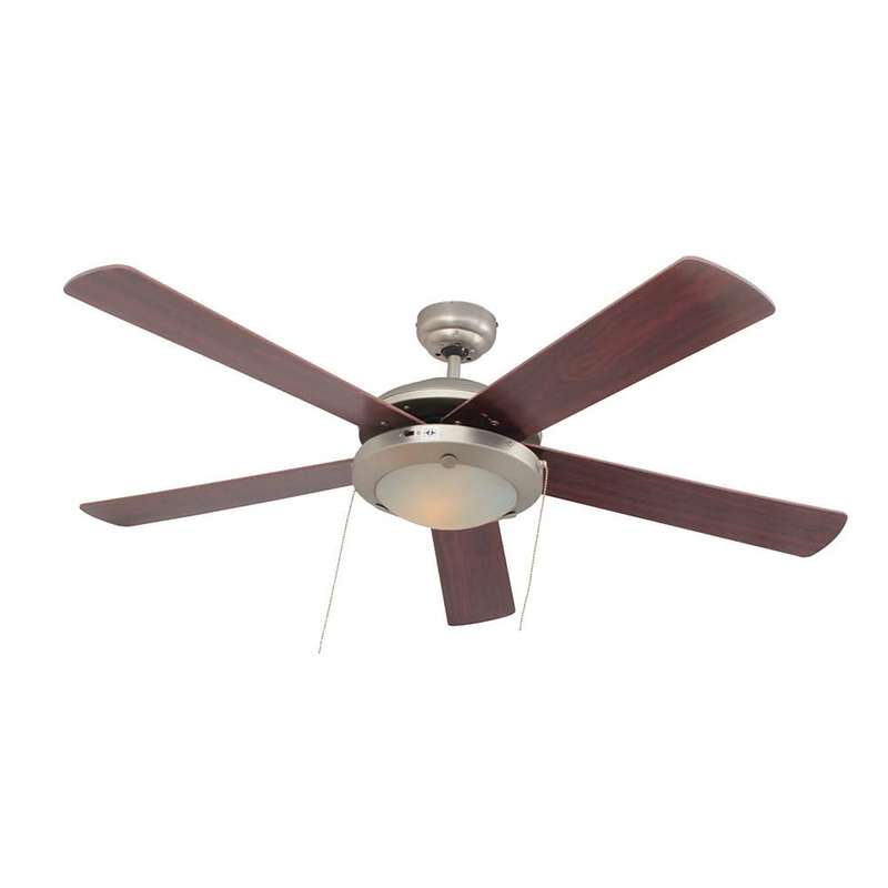 Comet Ceiling Fan 5 Blades Satin Chrome with Cherry Wood