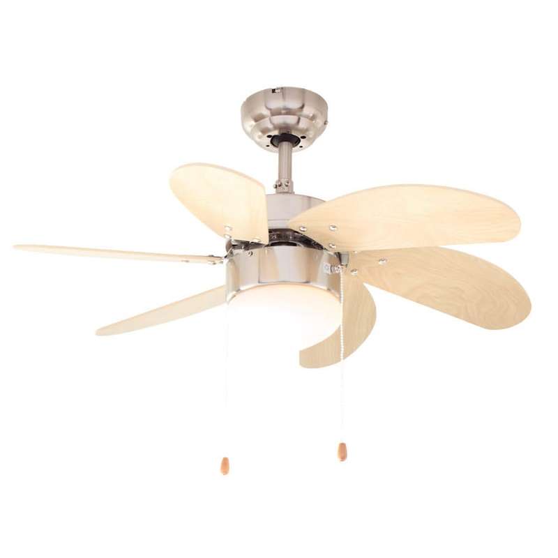 Fan Turbo Swirl 6 Blades Satin Chrome & Natural Wood