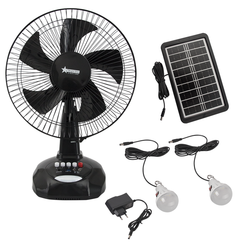 12-inch Inch Solar and Mains Rechargeable Desk Fan with Lights