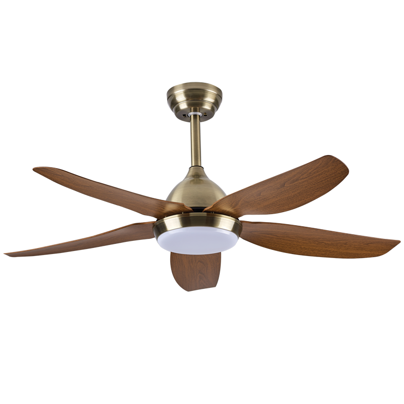 5 Blade Brass and Wood Ceiling Fan