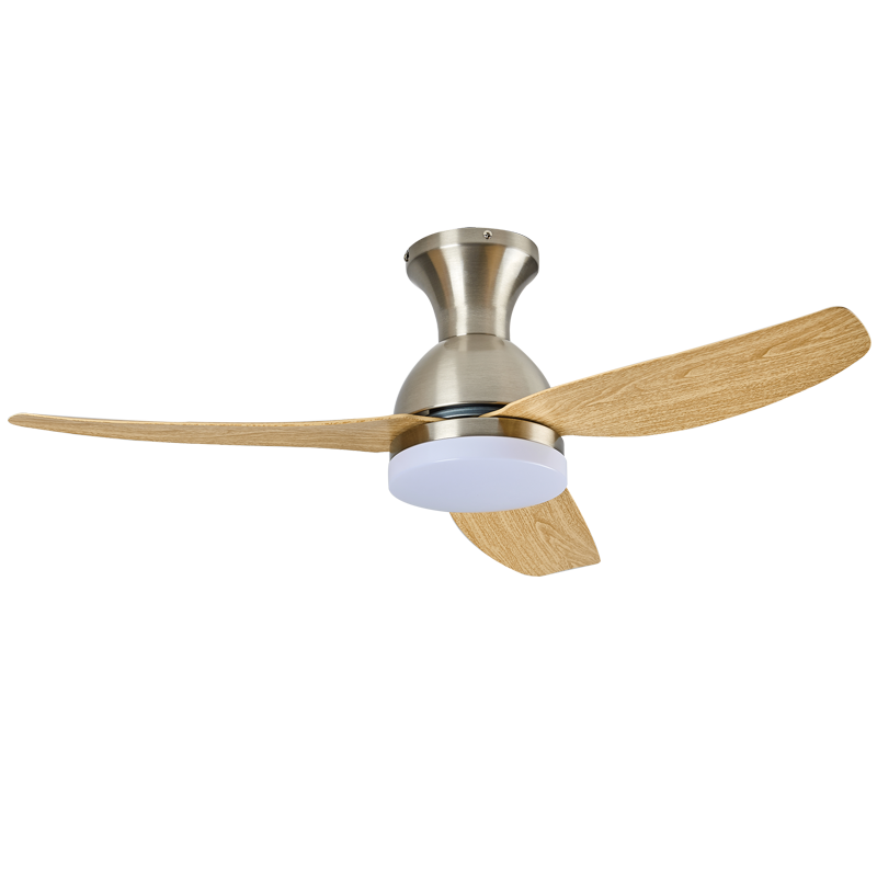 3 Blade Satin Chrome & Light Wood Ceiling Fan
