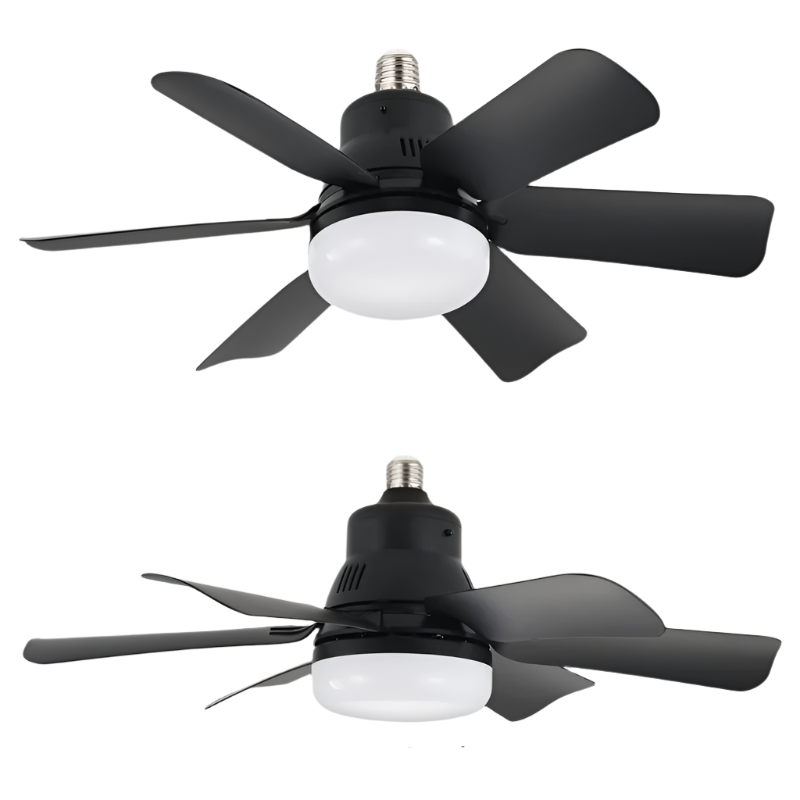 Mini E27 Black Ceiling Fan with Light & Remote
