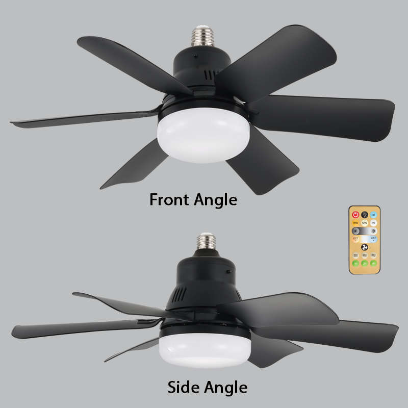Mini E27 Black Ceiling Fan with Light & Remote