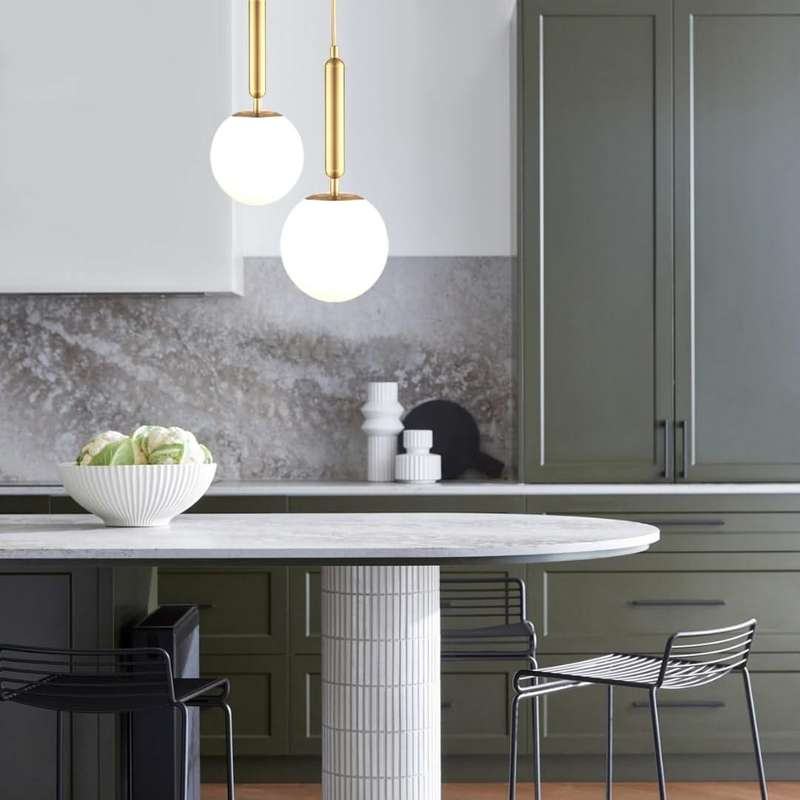 Fizz Pop Frosted White Glass and Antique Brass Pendant
