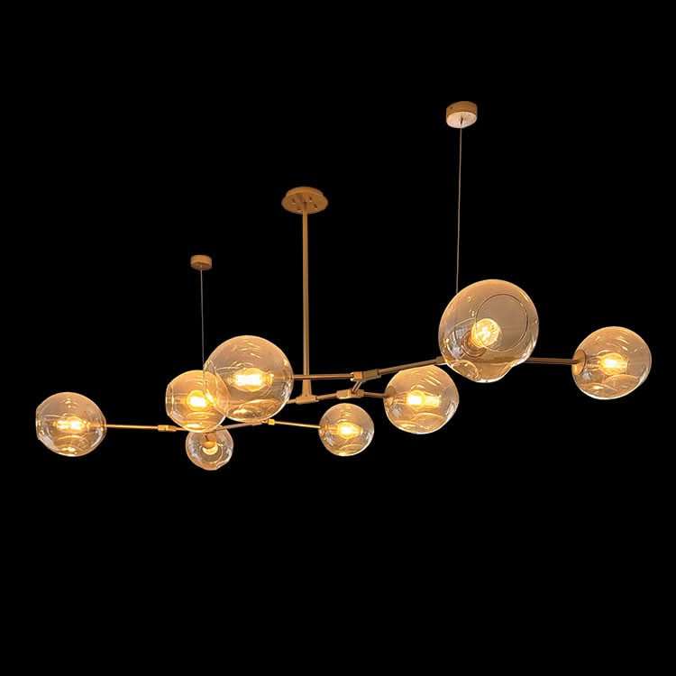 Gold & Amber 8 Light Molecule Horizontal Pendant Light