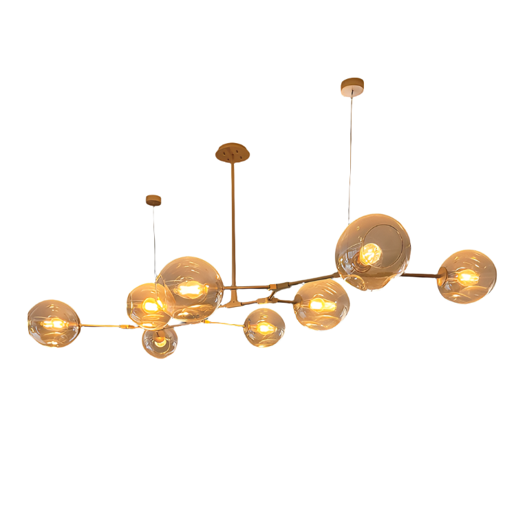 Gold & Amber 8 Light Molecule Horizontal Pendant Light