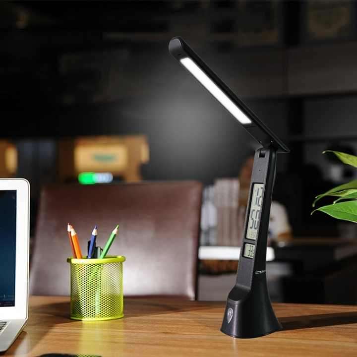 Black Rechargeable Desk Lamp - Alarm, Date & Time Display