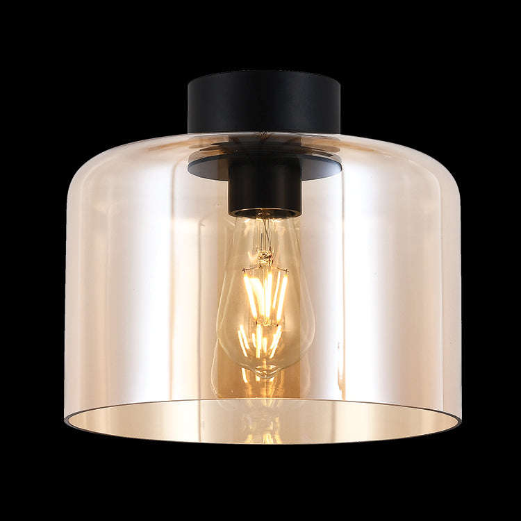 Amber Glass Matt Black Ceiling Light