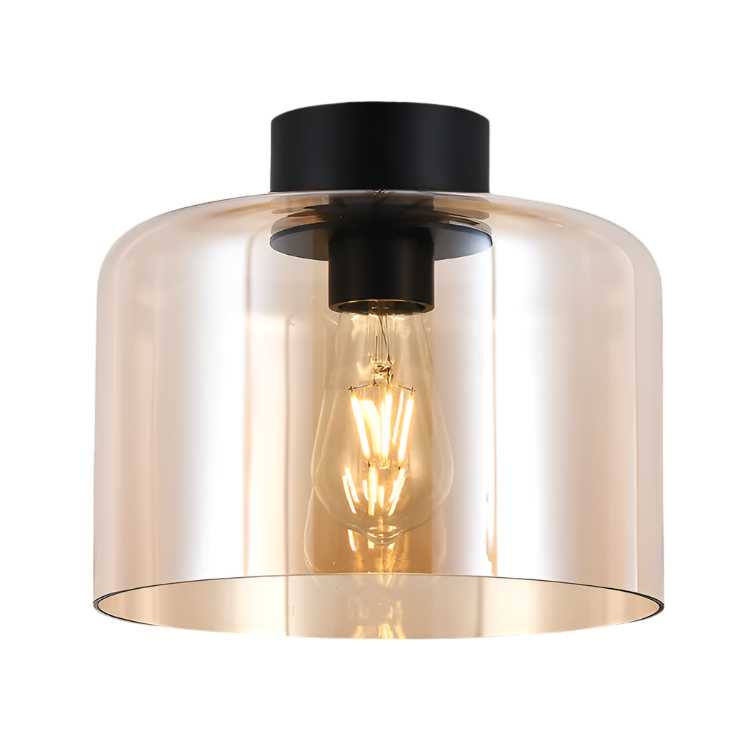 Amber Glass Matt Black Ceiling Light