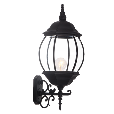 Rounded Belly Head Black Outdoor Wall Light Bevelled Glass IP33