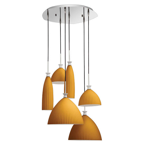 6 Light Orange Cluster Pendant Light