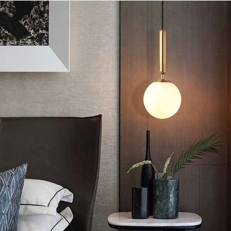 Fizz Pop Small Frosted White Glass and Antique Brass Pendant