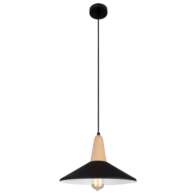 Metal & Wood Pendant with Black Shade