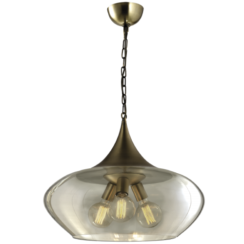 Manori Antique Brass and Cognac Glass Pendant Light