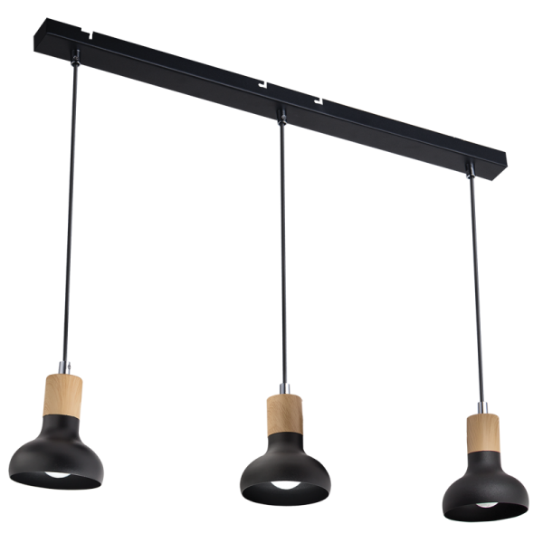 3 Light Black Pendant with Adjustable Cords