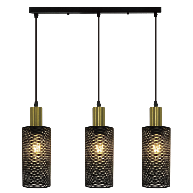Chaluma Trio Black & Gold Mesh Pendant Light