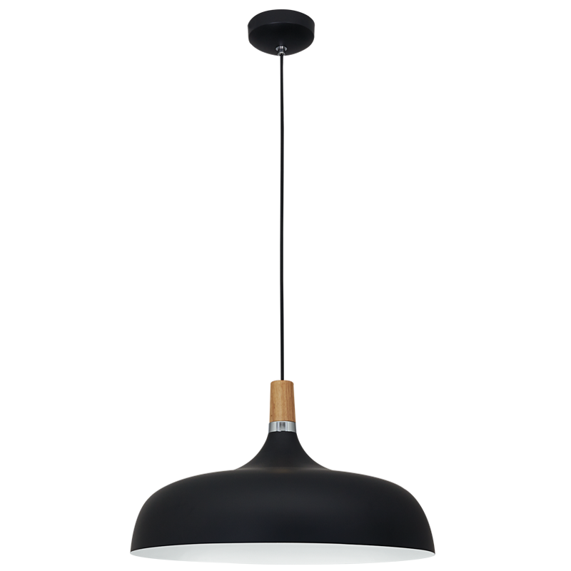 Black Pendant Light with Wood Accent