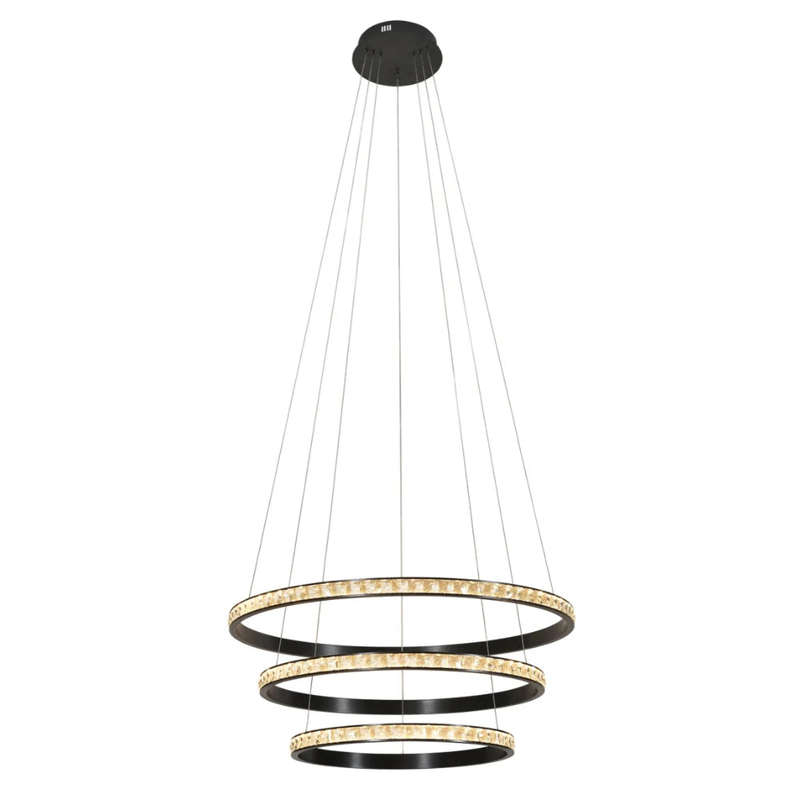 Black LED Pendant Light Crystal Rings