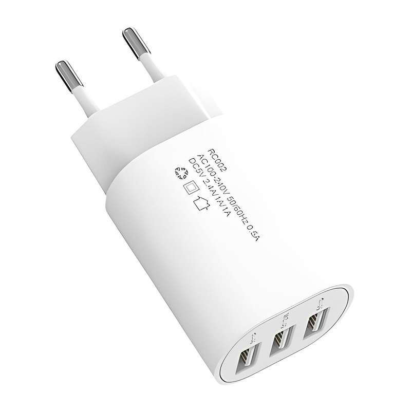 2-Pin Euro to 3-way USB charger