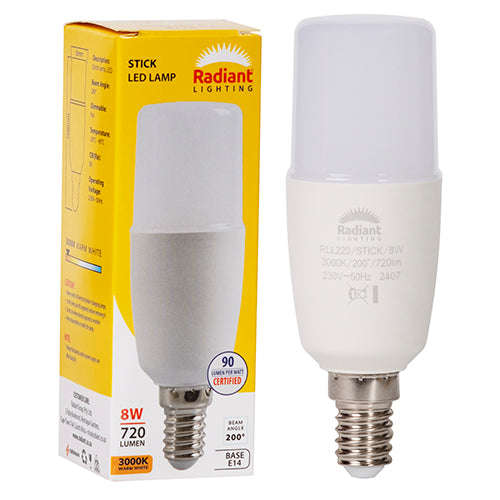 8W Warm White LED E14 Stick Light