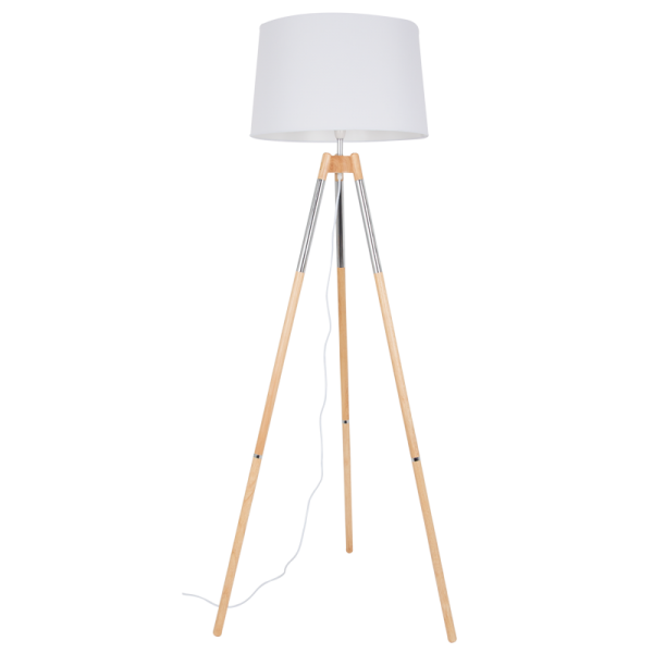 Wood & Chrome Floor Lamp with White Shade