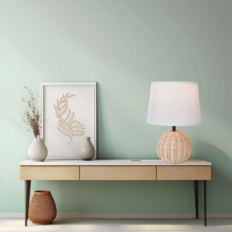 Ammeline Rattan & White Table Lamp
